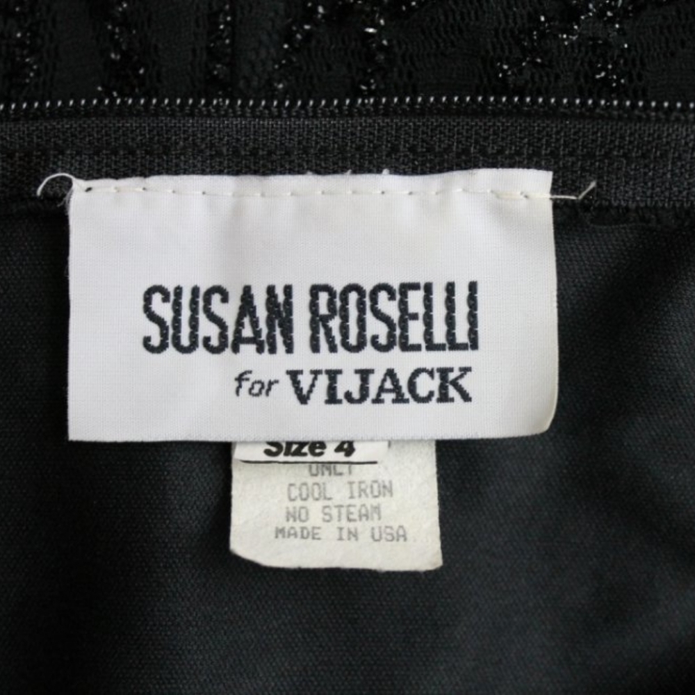 Susan Roselli Vijack Vintage Black Corded Metallic Lace Illusion Cocktail Dress - Picture 9 of 10